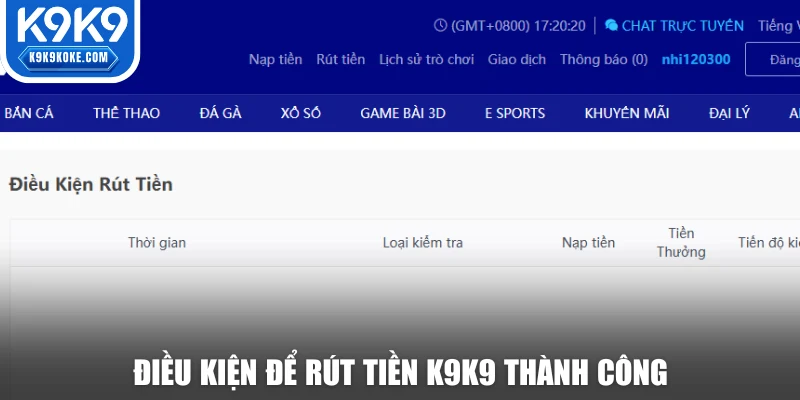 Điều kiện để rút tiền K9K9 thành công